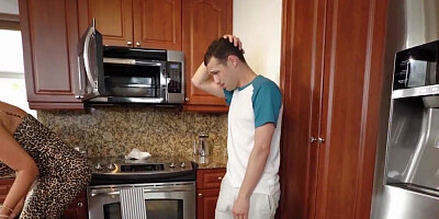 Stepmom is going to punish him for not cleaning the kitchen