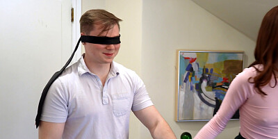 Blindfolded lad gets lucky and fucks a MILF and a teen