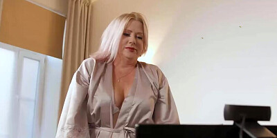 Blondie fucks her student to keep him all quiet