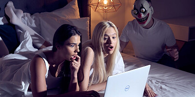 OH FUCK horror movie night leads to hot threesome sex