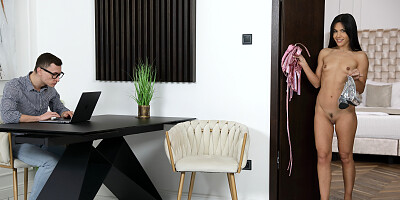 Brunette gets sloppy and rides dick on the floor too