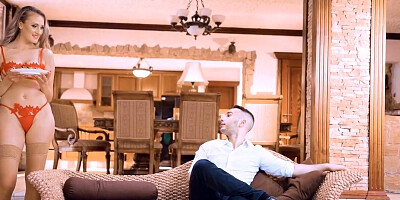 Blonde with sexy legs accepts the gift of his cock