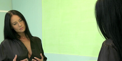 Sweet Enza with big natural tits fondles herself solo