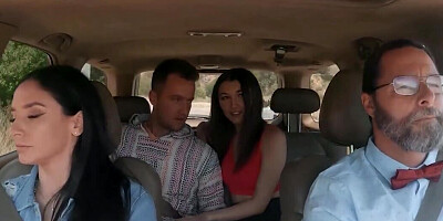 Tiny hitchhiker girl works hard on his tasty boner