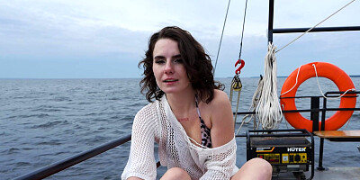 Babe Darcy Dark caresses herself solo on a yacht