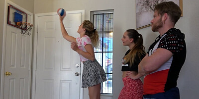 A strip indoor basketball game with two hot girls