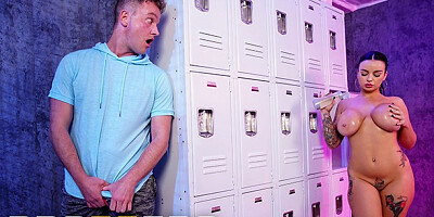 Staring at the exercising thick and busty brunette leads to hardcore banging