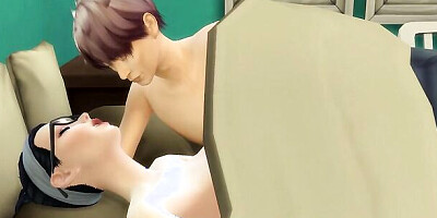 Mom catches her son again masturbating in his room watching a porn movie in front of the computer and she decided to help him by