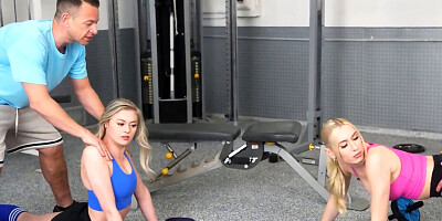 Two hot chicks get their throats and asses uses while working out