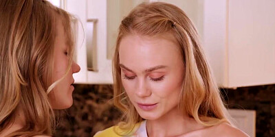 Two blonde lesbians make their morning with a gentle strokes and kisses