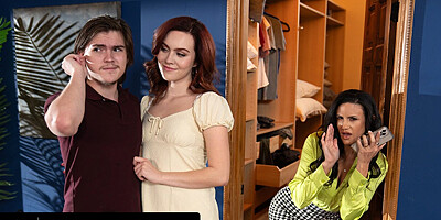 MOMMY'S BOY - MILF Penny Barber Caught Giving Stepson Dirty Talk Advice Through Earpiece! FFM 3-WAY