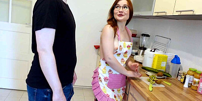 Redhead Step-Sister TinyEmily suprised with Creampie Dripping Sex in the kitchen