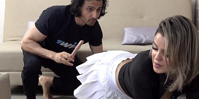 Petite teen with a nice ass is getting banged by stepbro