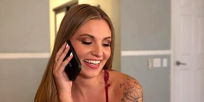 Smiling stepmom quickly opens her legs for his tongue