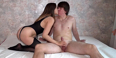 Stockings wearing girl wants a taste of this dude's azz