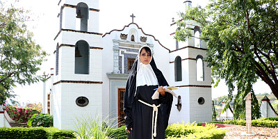 Latina dressed as a nun is ready to act super sinful