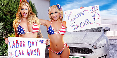 Car Wash Duo Shake Tits and Score Big