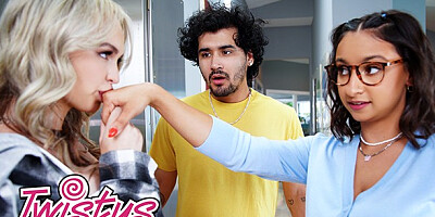 He brought a GF home but his lesbian stepsis pounced on her