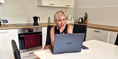 Big boobs blonde momma shows what you need in the kitchen