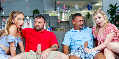 Young sluts Krissy Knight and Macy Meadows swapped their stepdads