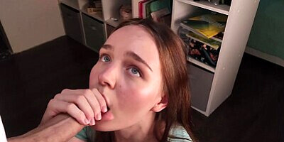 Slobbery blowjob from a cute girl in a short dress