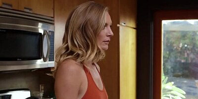 A bimbo with large tits is getting fucked on the sofa very hard