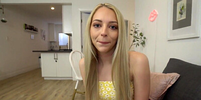 Blondie with small tits figures out a way to fuck in POV