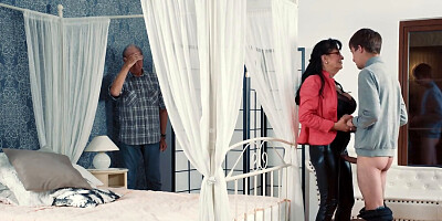 Cuckold is watching as his busty wife fucks with stepson