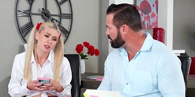 Teacher is going surrender to a horny blonde schoolgirl