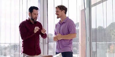 Sexy blonde slut almost takes two dicks in her tight holes