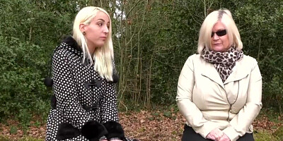 Old granny seduced by a cute blonde teen in the park