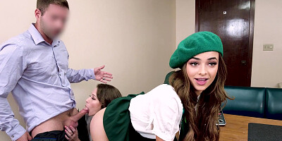 Justine Jakobs and stepdaughter Nikki Nicole please the school principal