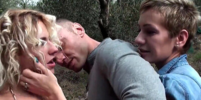 Straight couple fucks a young tight pussy in the forest