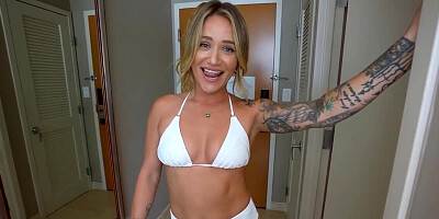 Sexy blonde GF gets fucked by her bf and their BBC friend