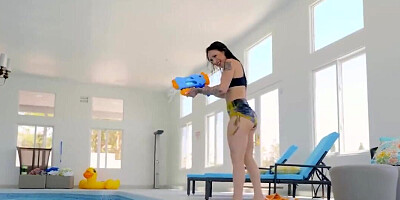 Sexy Mia Moore with small tits sucks and fucks by the pool