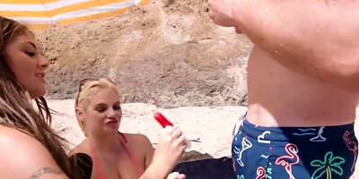 Two hot sluts beg to get fucked by a big cock on a beach