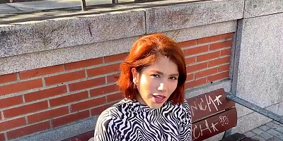Cute Asian redhead makes friends with a stranger's big dick