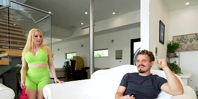 Blonde busty mom gets her holes destroyed by a young dick