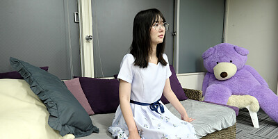 Hairy Chinese babe in fishnet socks likes his cock way up