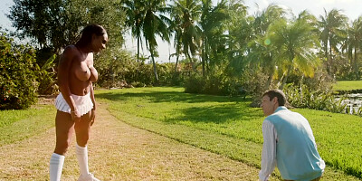 Ebony bitch Brandi with fake tits enjoys big cock