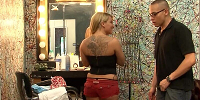 Sexy blonde is very kind to let a nerdy assistant fuck her