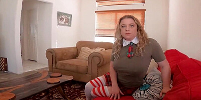 Horny MILF sucks and fucks a big cock in a schoolgirl outfit