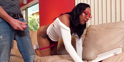 Luscious Latina Jazzi gives a blowjob and rides a cock