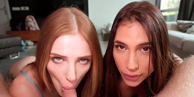 Baby Nicols - Pale Redhead And Hot Latina Take Turns To Sit On His Face And Suck His Dick