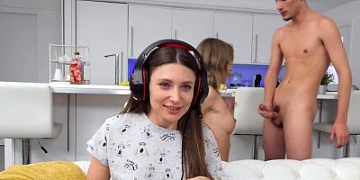 Girl is having sex with stepsister's man while she is playing