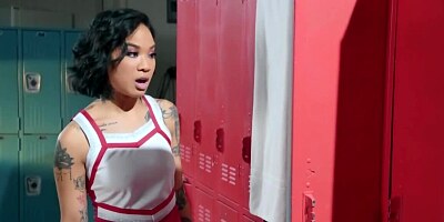 Exotic cheerleader seduced by perverted coach in the locker room