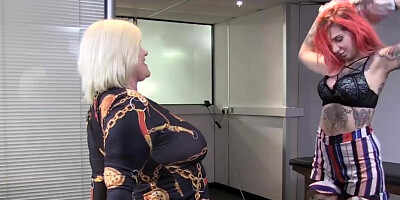 Redhead pierced slut punished by her fat blonde stepmom