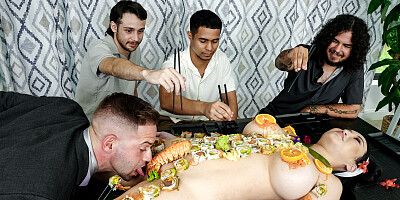 Fucking two perfect Asian babes on the dining table