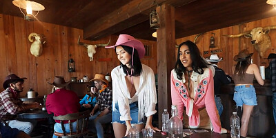 Competition with lots of fucking happening in a cowboy bar