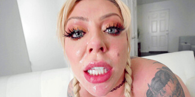 Blue eyed superwhore fingers herself during hard oral